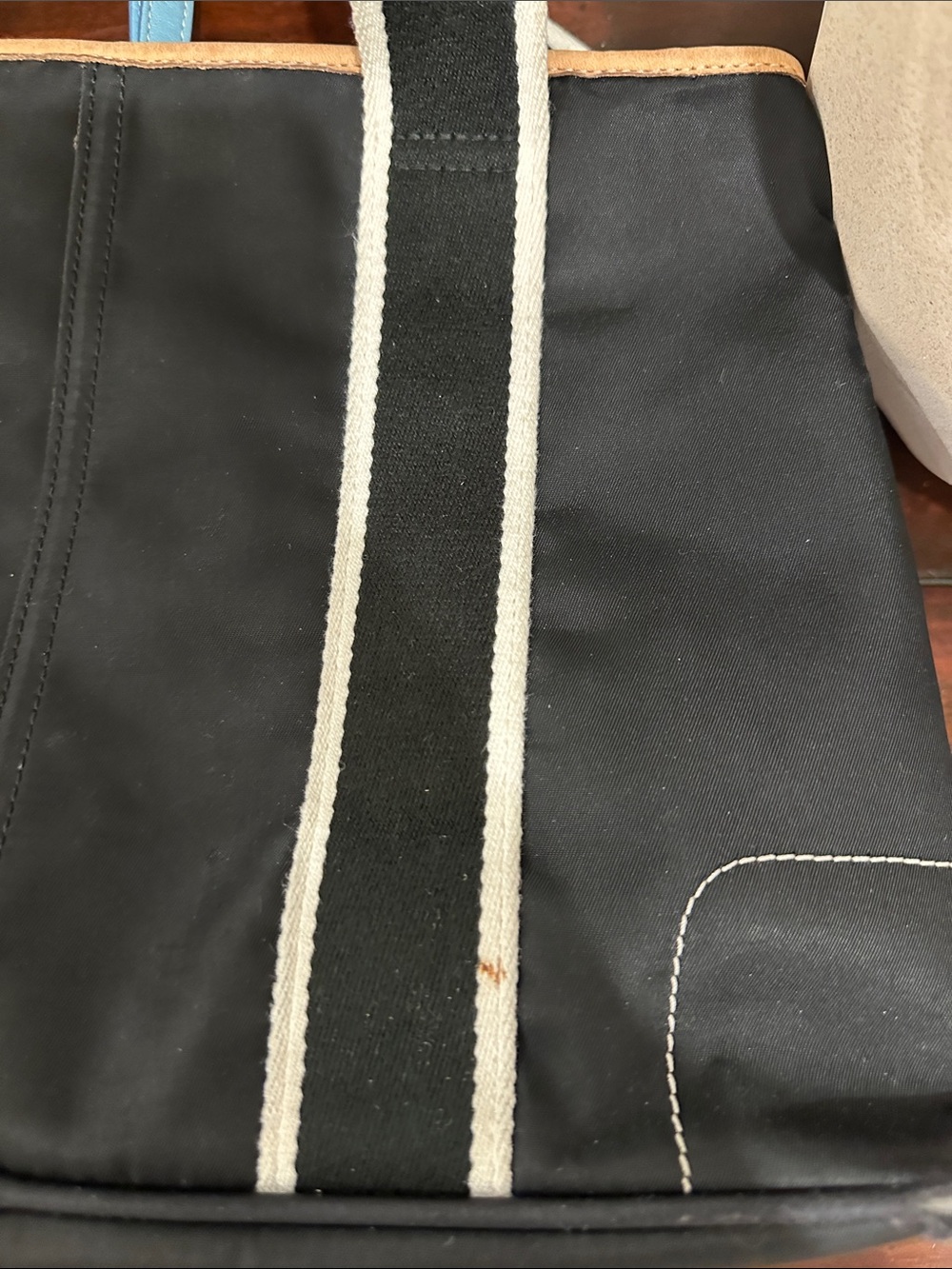 Coach Black Canvas Tote with Blue Accents and Tan Trim - Picture 11 of 15
